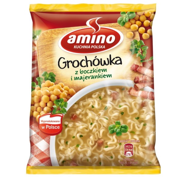 Amino ZUPA GROCHOWA GROCHÓWKA Z BOCZKIEM I MAJERANKIEM  65g KRÓTKA DATA